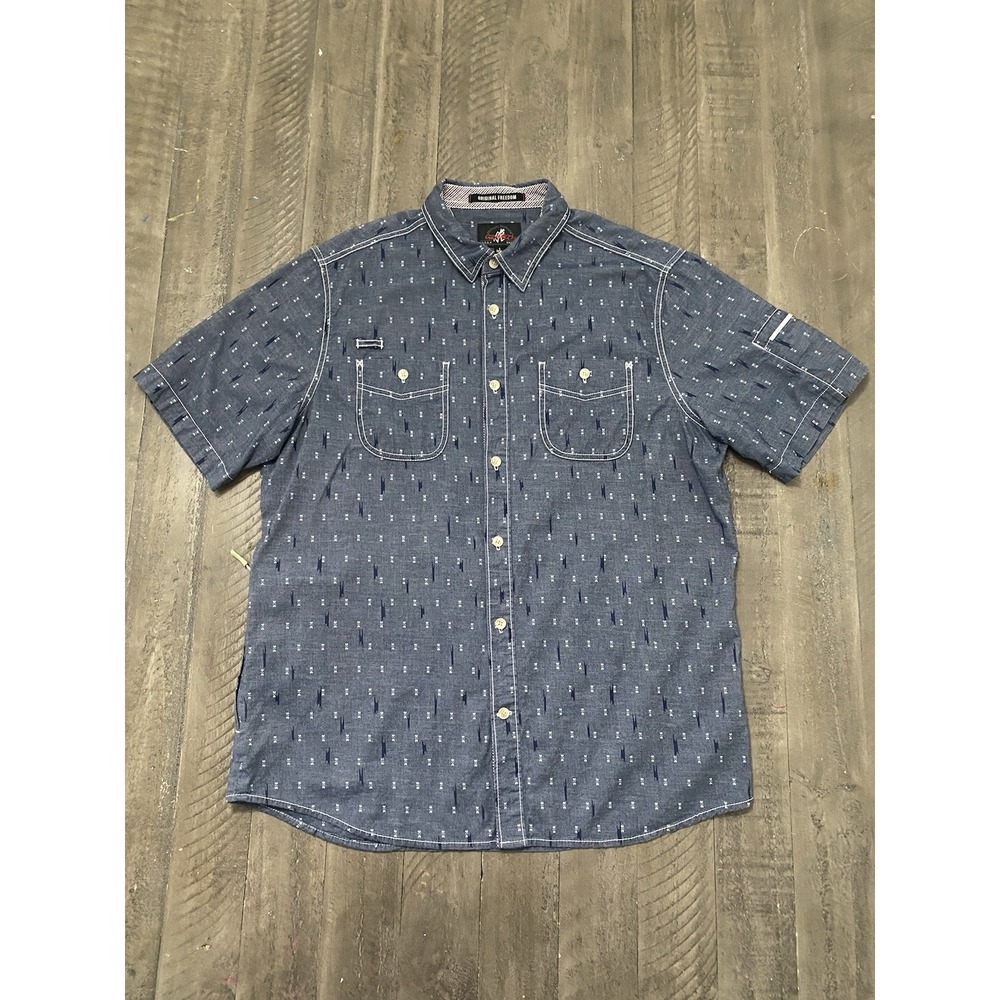 Gramicci Shirt Mens L Blue Geometric Vented Button Up Y2K Original Freedom